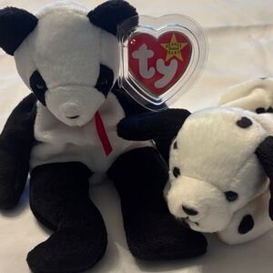 Vintage 1996 & 1997 Ty Stuffed Panda and Dalmatian Duo - Black and White